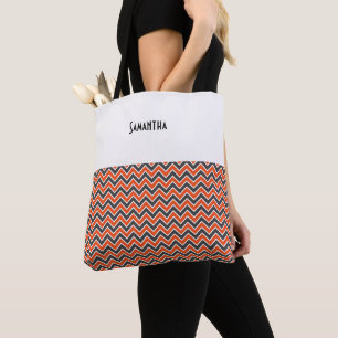 Halloween Chevron Bold Orange Black White Name Tote Bag