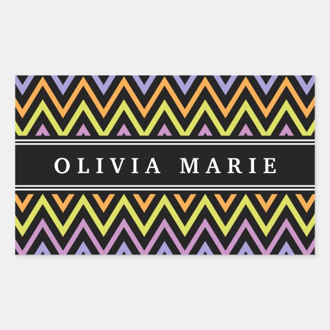 Halloween Chevron Pattern and Name Rectangular Sticker (Front)