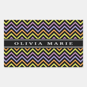 Halloween Chevron Pattern and Name Rectangular Sticker