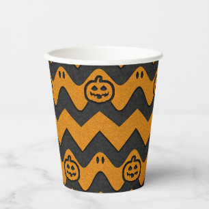 Halloween Chevron Pattern with Ghosts and Pumpkins Paper Cups