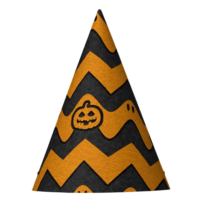 Halloween Chevron Pattern with Ghosts and Pumpkins Party Hat (Front)