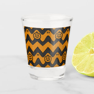 Halloween Chevron Pattern with Ghosts and Pumpkins Shot Glass