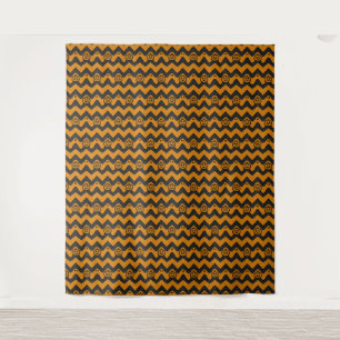 Halloween Chevron Pattern with Ghosts and Pumpkins Tapestry