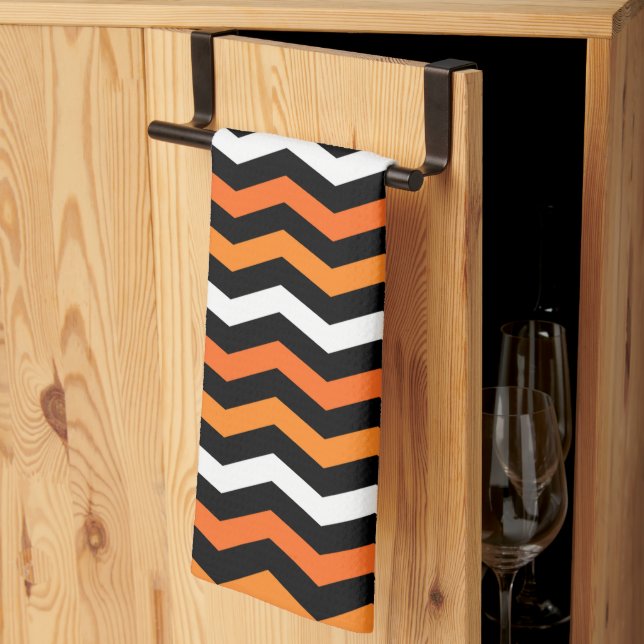 Halloween Chevron Stripe Kitchen Towel (Thirds Fold)