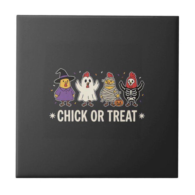 Halloween Chick or Treat Funny Chicken Costume Des Ceramic Tile (Front)