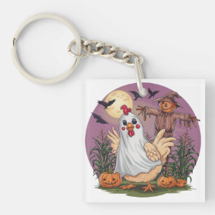 Halloween Chicken #12 Digital Art Key Ring
