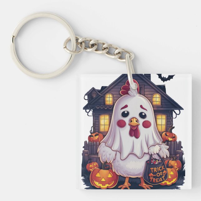 Halloween Chicken #1 Digital Art Key Ring (Front)