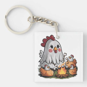 Halloween Chicken #5 Digital Art Key Ring