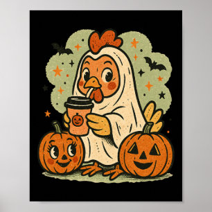 Halloween Chicken Ghost Costume Retro Tee Rooster  Poster