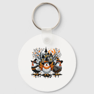 Halloween Chickens Farmer Chicken Girl Key Ring