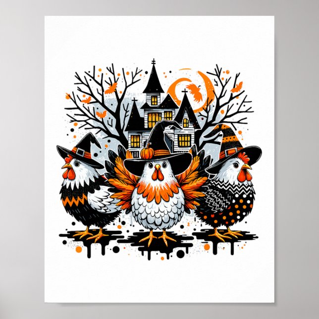 Halloween Chickens Farmer Chicken Girl  Poster (Front)