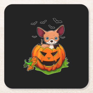 Halloween Chihuahua Dog Lovers Pumpkin Grunge Jack Square Paper Coaster