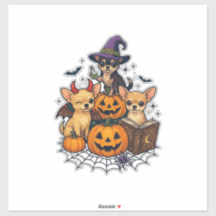 Halloween Chihuahua Dogs Pumpkins Witch Hat Spell