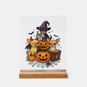 Halloween Chihuahua Dogs Pumpkins Witch Hat Spell  Acrylic Sign
