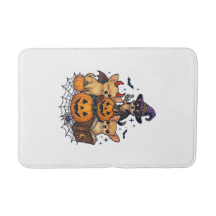 Halloween Chihuahua Dogs Pumpkins Witch Hat Spell Bath Mat