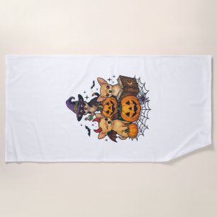 Halloween Chihuahua Dogs Pumpkins Witch Hat Spell Beach Towel