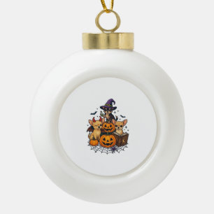 Halloween Chihuahua Dogs Pumpkins Witch Hat Spell Ceramic Ball Christmas Ornament