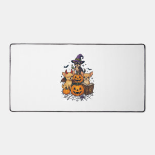 Halloween Chihuahua Dogs Pumpkins Witch Hat Spell Desk Mat