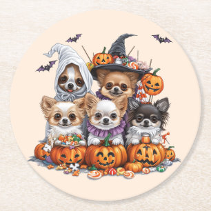 Halloween Chihuahua Dogs Round Paper Coaster