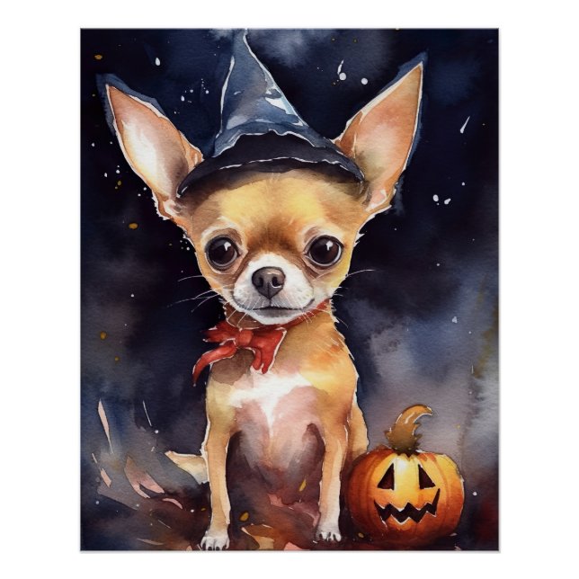 Halloween chihuahua With Pumpkins Scary Poster (Front)