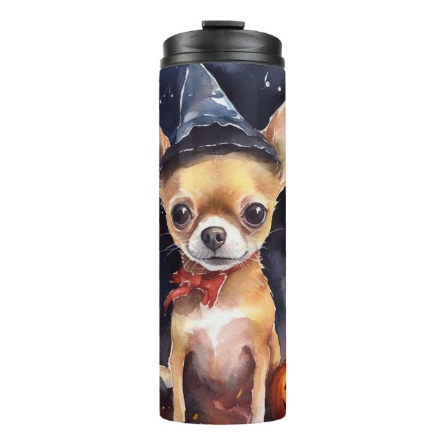 Halloween chihuahua With Pumpkins Scary Thermal Tumbler (Front)