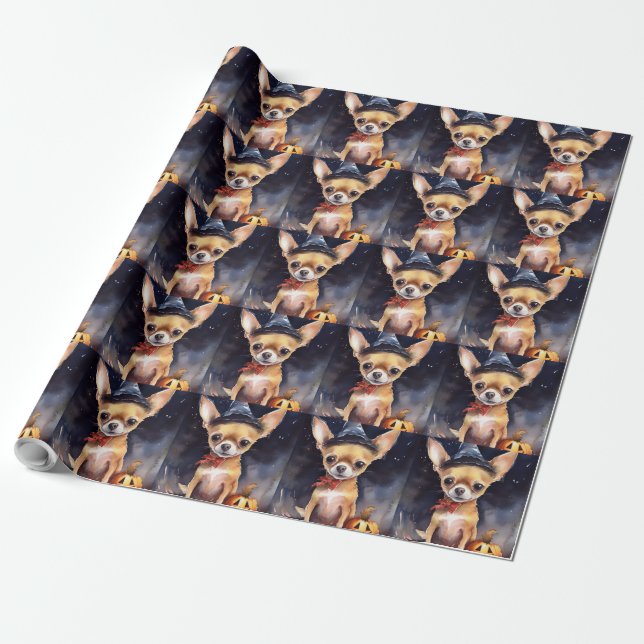 Halloween chihuahua With Pumpkins Scary Wrapping Paper (Unrolled)