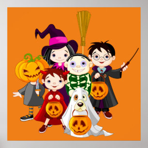Halloween children trick or treating poster