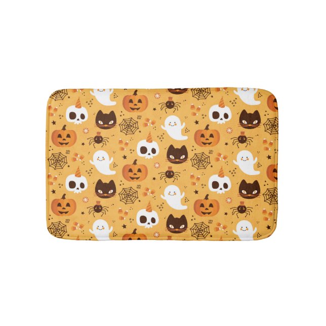 Halloween Childrens Cat Pumpkin Spider Ghost Bath Mat (Front)