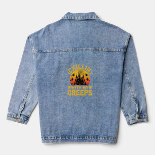 Halloween Chillin With My Creeps Haunted Castle De Denim Jacket