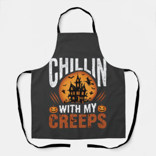 Halloween Chillin With My Creeps Haunted House Des Apron