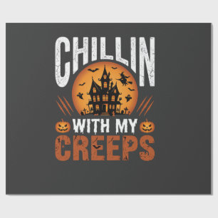 Halloween Chillin With My Creeps Haunted House Des Wrapping Paper
