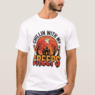 Halloween Chillin With My Creeps Vintage T-Shirt D