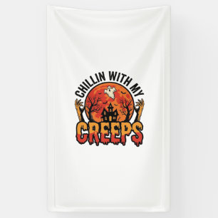 Halloween Chillin With My Creeps Vintage T-Shirt D Banner