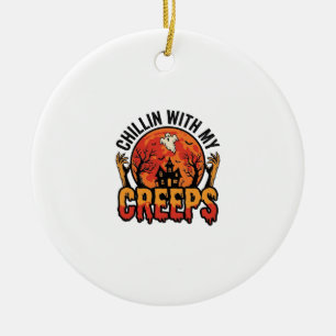 Halloween Chillin With My Creeps Vintage T-Shirt D Ceramic Ornament