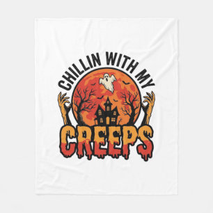 Halloween Chillin With My Creeps Vintage T-Shirt D Fleece Blanket