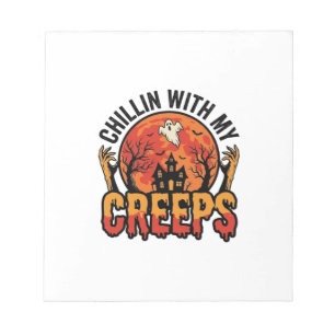 Halloween Chillin With My Creeps Vintage T-Shirt D Notepad