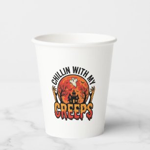 Halloween Chillin With My Creeps Vintage T-Shirt D Paper Cups