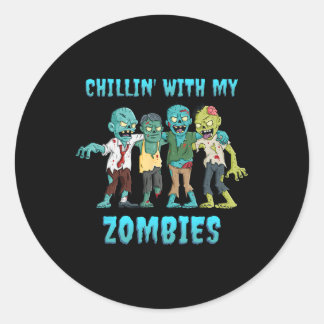 Halloween Chillin With My Zombies Boys Girls Kids Classic Round Sticker