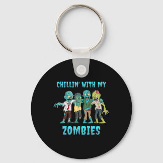 Halloween Chillin With My Zombies Boys Girls Kids Key Ring