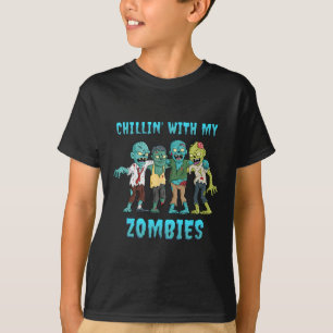 Halloween Chillin With My Zombies Boys Girls Kids  T-Shirt