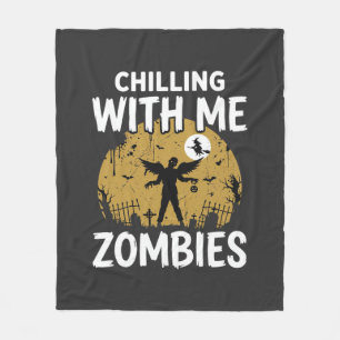 Halloween Chilling With Me Zombies Vintage Graphic Fleece Blanket
