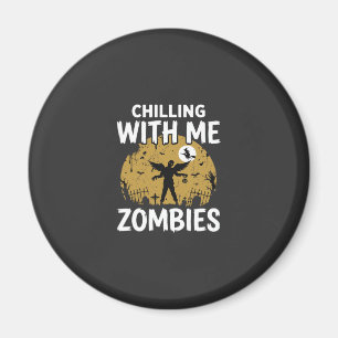 Halloween Chilling With Me Zombies Vintage Graphic Magnet