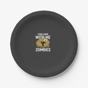 Halloween Chilling With Me Zombies Vintage Graphic Paper Plate