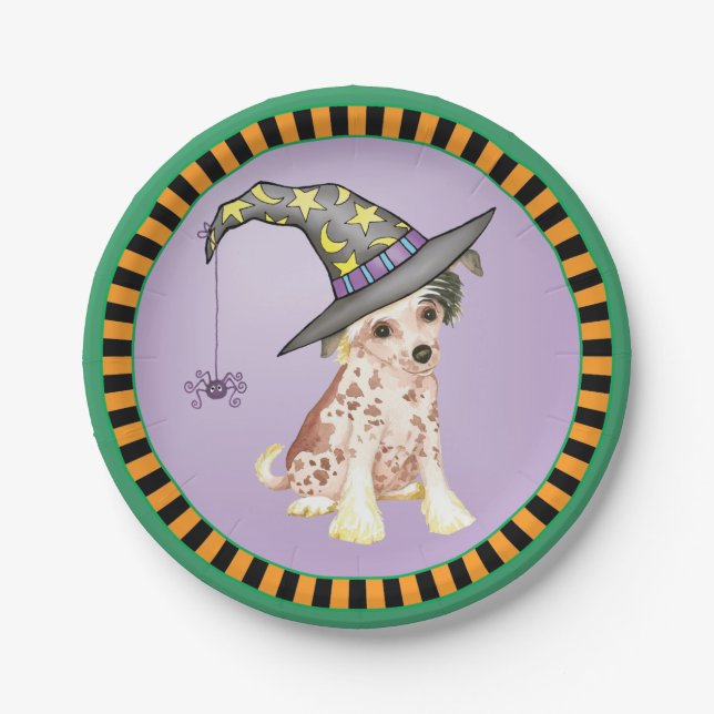 Halloween Chinese Crested Paper Plate (Front)