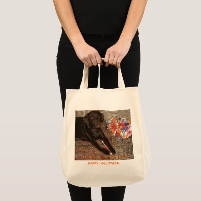 Halloween Chocolate Labrador Dog with Sweet Tooth Tote Bag (Front (Product))