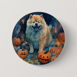 Halloween Chow Chow With Pumpkins Scary 6 Cm Round Badge