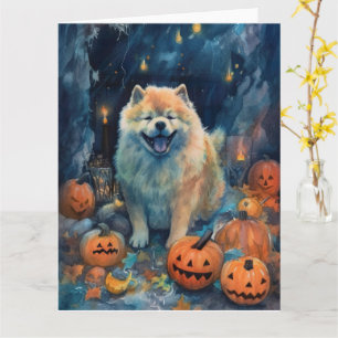 Halloween Chow Chow With Pumpkins Scary Card