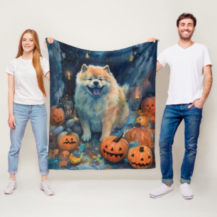 Halloween Chow Chow With Pumpkins Scary  Fleece Blanket
