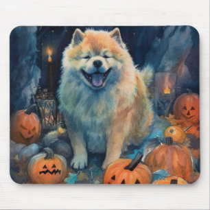 Halloween Chow Chow With Pumpkins Scary Mouse Pad