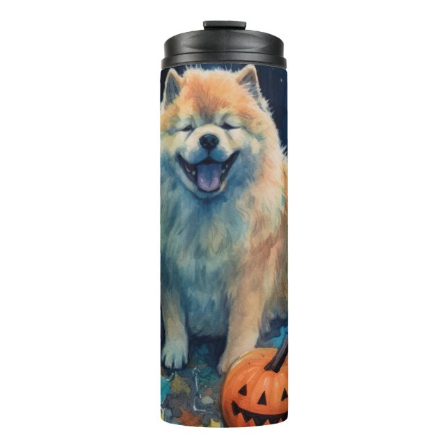 Halloween Chow Chow With Pumpkins Scary  Thermal Tumbler (Front)